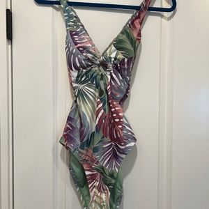 BLEU by Rod Beattie Plunge 1 Piece Swimsuit Sz6 NWT